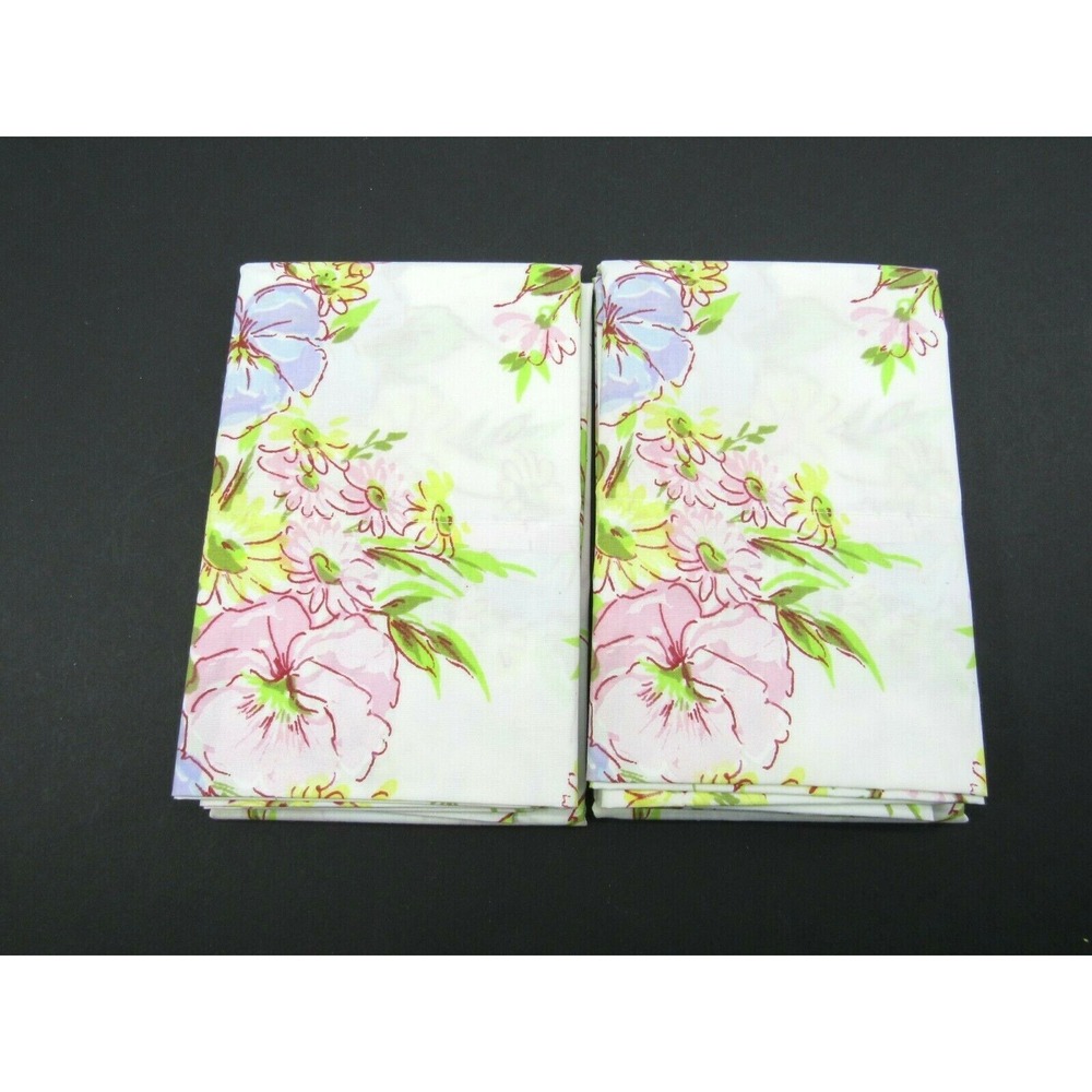 2x Vintage Pequot Single Standard Percale Floral Pillowcase Flowers Spring Pink